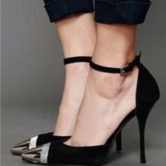 Jeffrey Campbell Koons Silver Cap Toe Mesh Band Ankle Strap Black Stillettos S10 - Picture 3 of 10